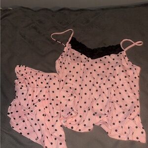 Polka Dot Pink and Black Women's Sleepwear Set